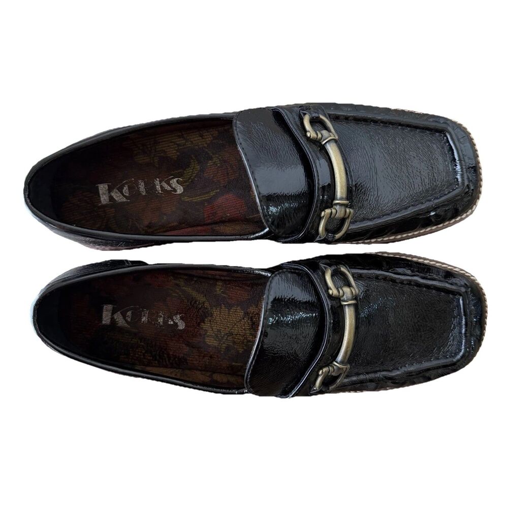Korks Florence Bit Loafers Women Size 8.5M Black Patent Brass Horsebit Detail - Picture 5 of 7